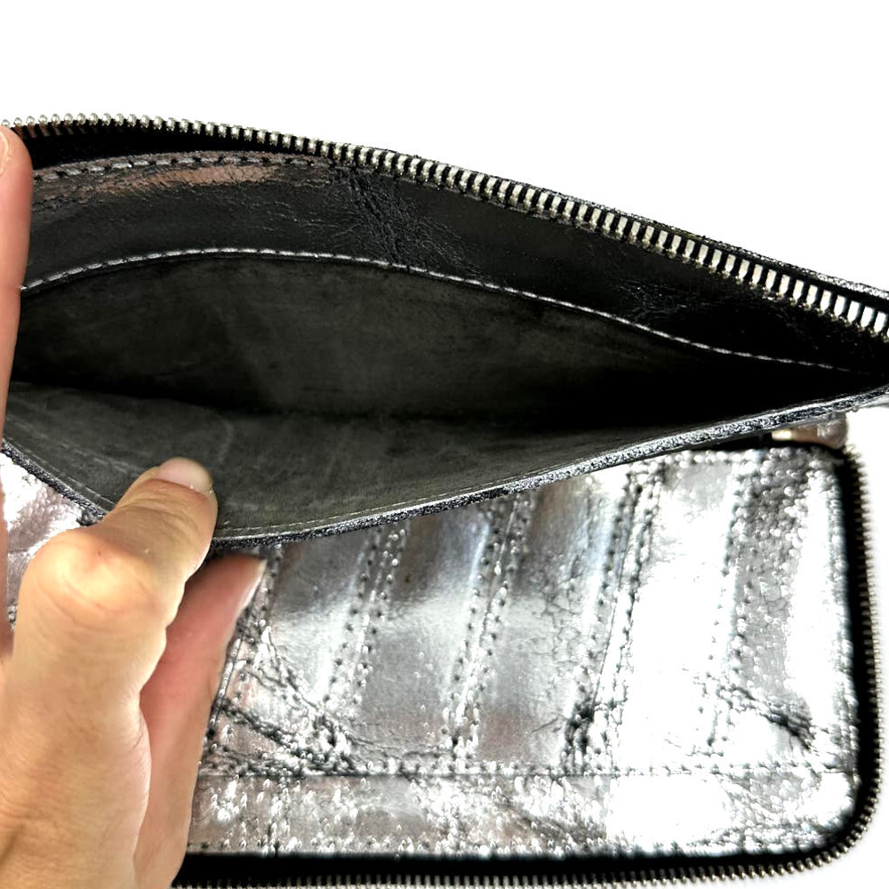 Calleen Cordero Studded Antiqued Metallic Leather Wallet Silver - Picture 7 of 12